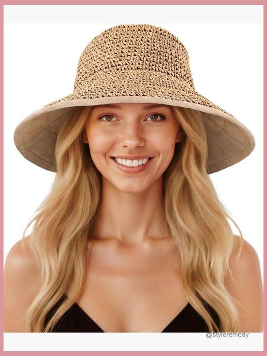 Wide Brim Straw Bucket Hat with UPF 50+ Sun Protection Foldable main image 5